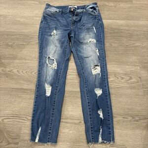 Encore Raw Hem Skinny Jeans Womens Size 13 Blue Distressed Denim Juniors